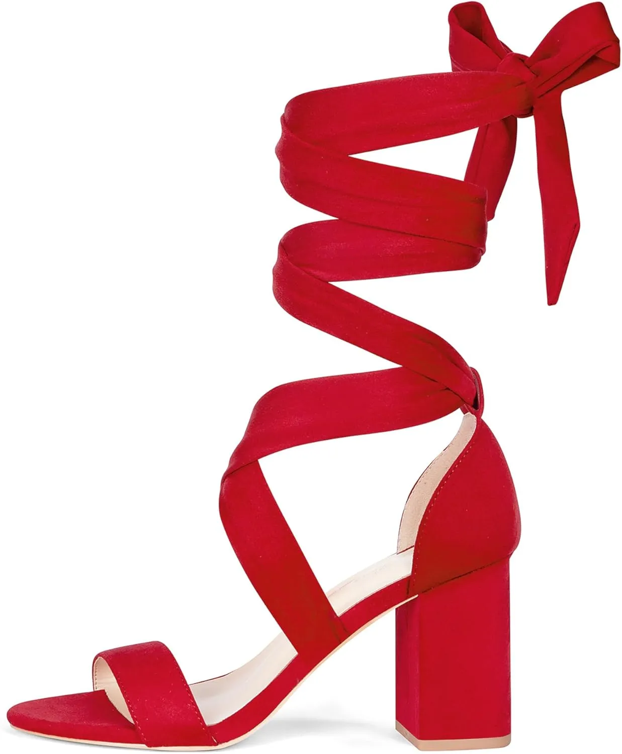 GENSHUO Women's Chunky High Heels Lace Up Strappy Block Sandals Open Toe Sexy Dress Heel Comfortable Prom Wedding Homecoming Party Graduation Shoes