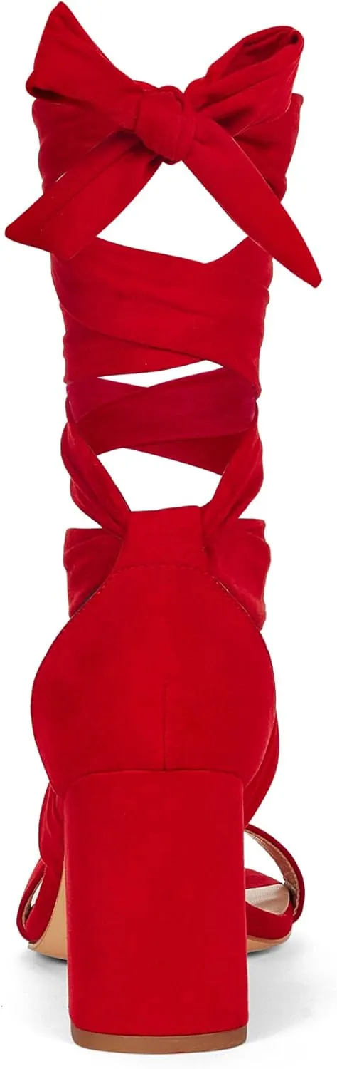GENSHUO Women's Chunky High Heels Lace Up Strappy Block Sandals Open Toe Sexy Dress Heel Comfortable Prom Wedding Homecoming Party Graduation Shoes
