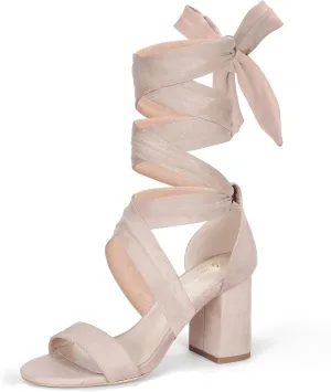 GENSHUO Women's Chunky High Heels Lace Up Strappy Block Sandals Open Toe Sexy Dress Heel Comfortable Prom Wedding Homecoming Party Graduation Shoes