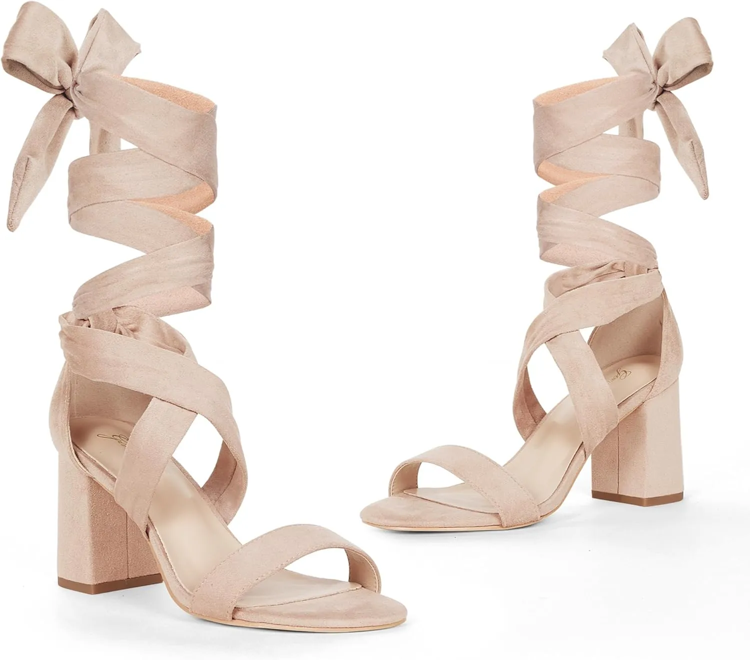 GENSHUO Women's Chunky High Heels Lace Up Strappy Block Sandals Open Toe Sexy Dress Heel Comfortable Prom Wedding Homecoming Party Graduation Shoes