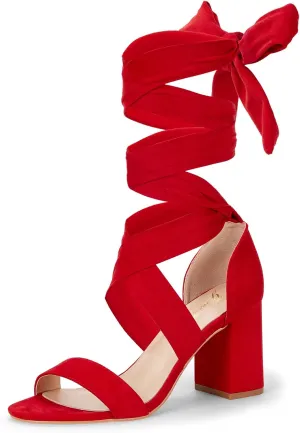 GENSHUO Women's Chunky High Heels Lace Up Strappy Block Sandals Open Toe Sexy Dress Heel Comfortable Prom Wedding Homecoming Party Graduation Shoes