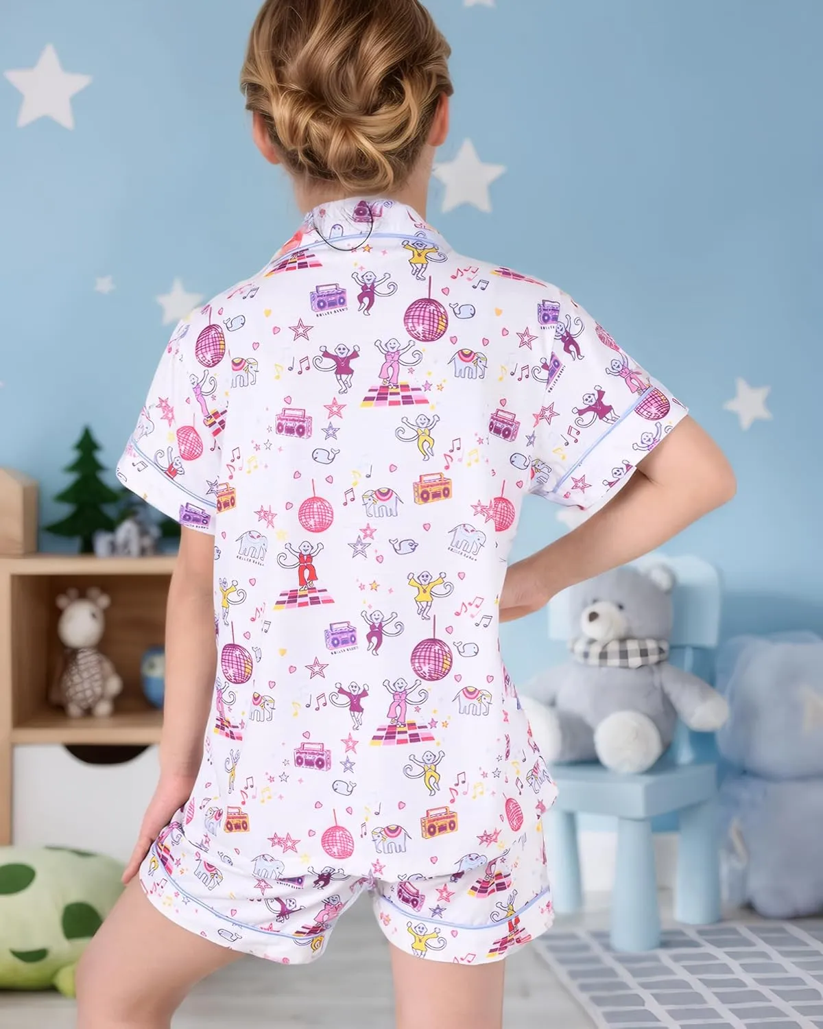 Girls Summer Outfit, Kids 2 Piece Button Down Monkey Beach Shorts Set Ugly Animal Y2k Preppy Loungewear Pjs