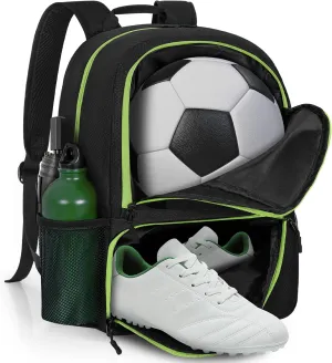GMAK Soccer Backpack, Soccer Bag with Ball Compartment & Shoe Compartment for Football, Basketball, Volleyball, Water resistant Sport Equipment Bags, Lightweight Training Package for Youth, Black