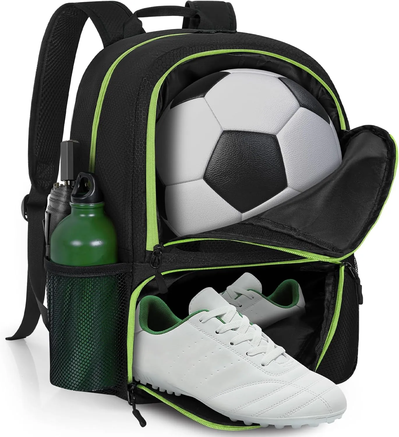 GMAK Soccer Backpack, Soccer Bag with Ball Compartment & Shoe Compartment for Football, Basketball, Volleyball, Water resistant Sport Equipment Bags, Lightweight Training Package for Youth, Black