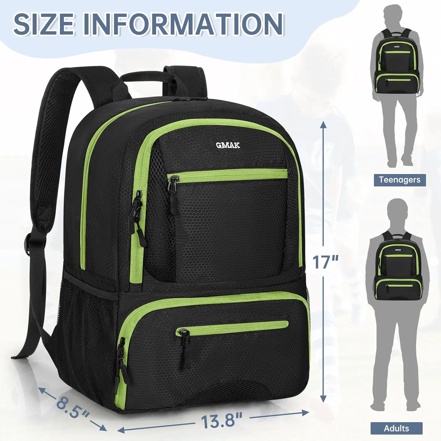 GMAK Soccer Backpack, Soccer Bag with Ball Compartment & Shoe Compartment for Football, Basketball, Volleyball, Water resistant Sport Equipment Bags, Lightweight Training Package for Youth, Black