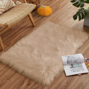 Goolela Bedroom Light Brown Beige Rug 2x3 Faux Fur Washable Shag Area Rug for Living Room Fluffy Throw Playroom Decor Rectangle