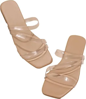 GORGLITTER Women's Clear Sandals Strappy Jelly Flat Slides Dressy Open Toe Cute Vacation Beach Shoes 2025