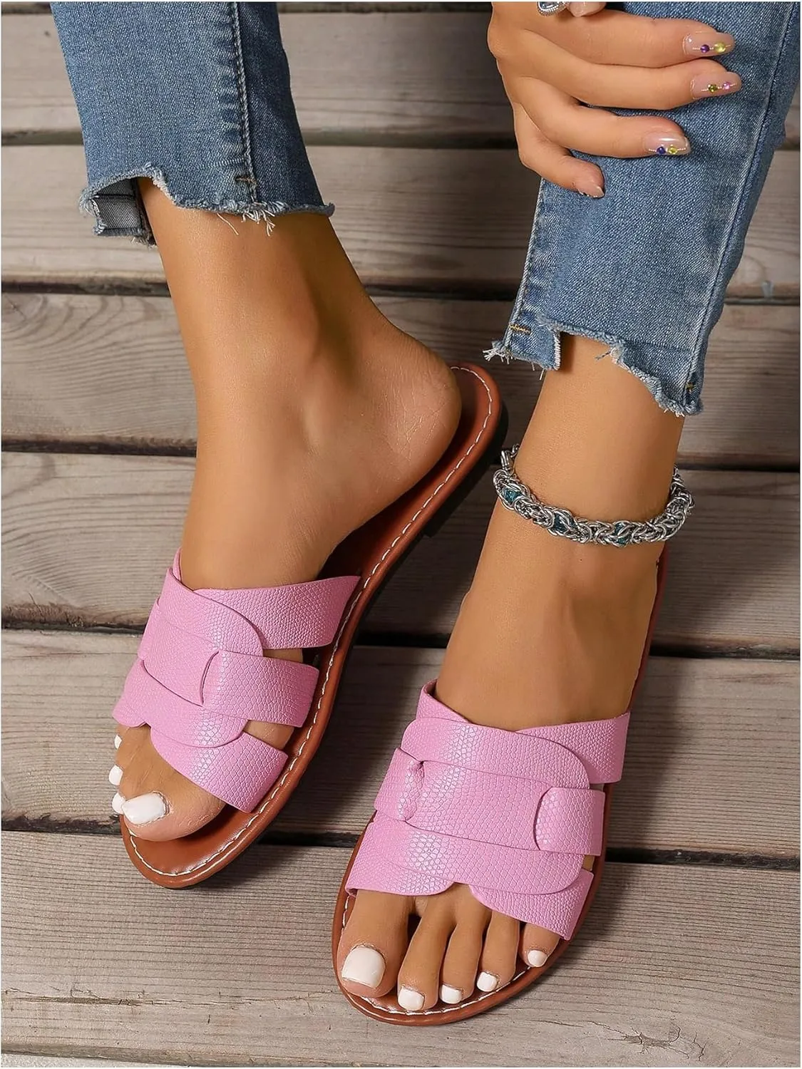 GORGLITTER Women's Open Toe Dressy Beach Sandal Trendy 2025 Comfy Flat Slide Summer Sandals
