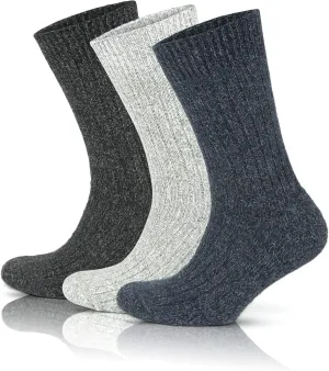 GoWith 3 Pairs Men's Thick Merino Wool Socks, Warm Cozy Winter Crew Socks, Thermal Full-Terry Fuzzy Knit Socks