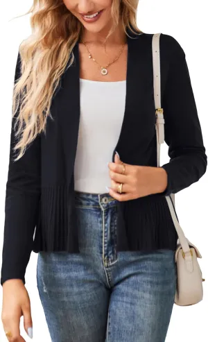 GRACE KARIN Women's Casual Draped Open Front Cropped Cardigan Long Sleeve Sweater Peplum Knit Outwear