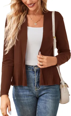 GRACE KARIN Women's Casual Draped Open Front Cropped Cardigan Long Sleeve Sweater Peplum Knit Outwear