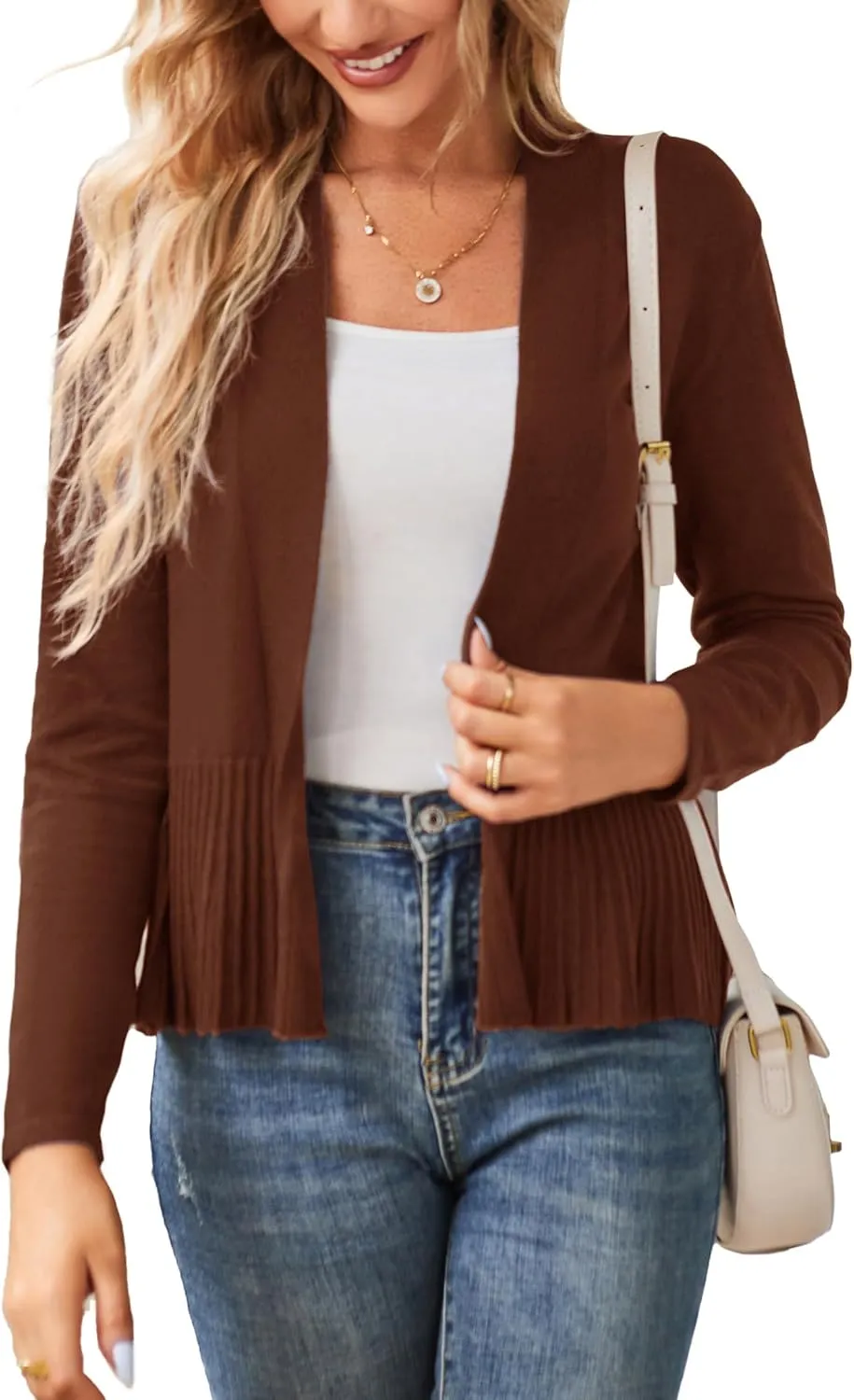 GRACE KARIN Women's Casual Draped Open Front Cropped Cardigan Long Sleeve Sweater Peplum Knit Outwear