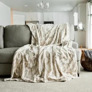 GRACED SOFT LUXURIES Oversized Throw Blanket Home Decor Warm Elegant Softest Cozy Faux Fur Decorative, Comfy, Cozy, Warm for Sofa Bed (Textured Marbled Ivory, 60" x 80")