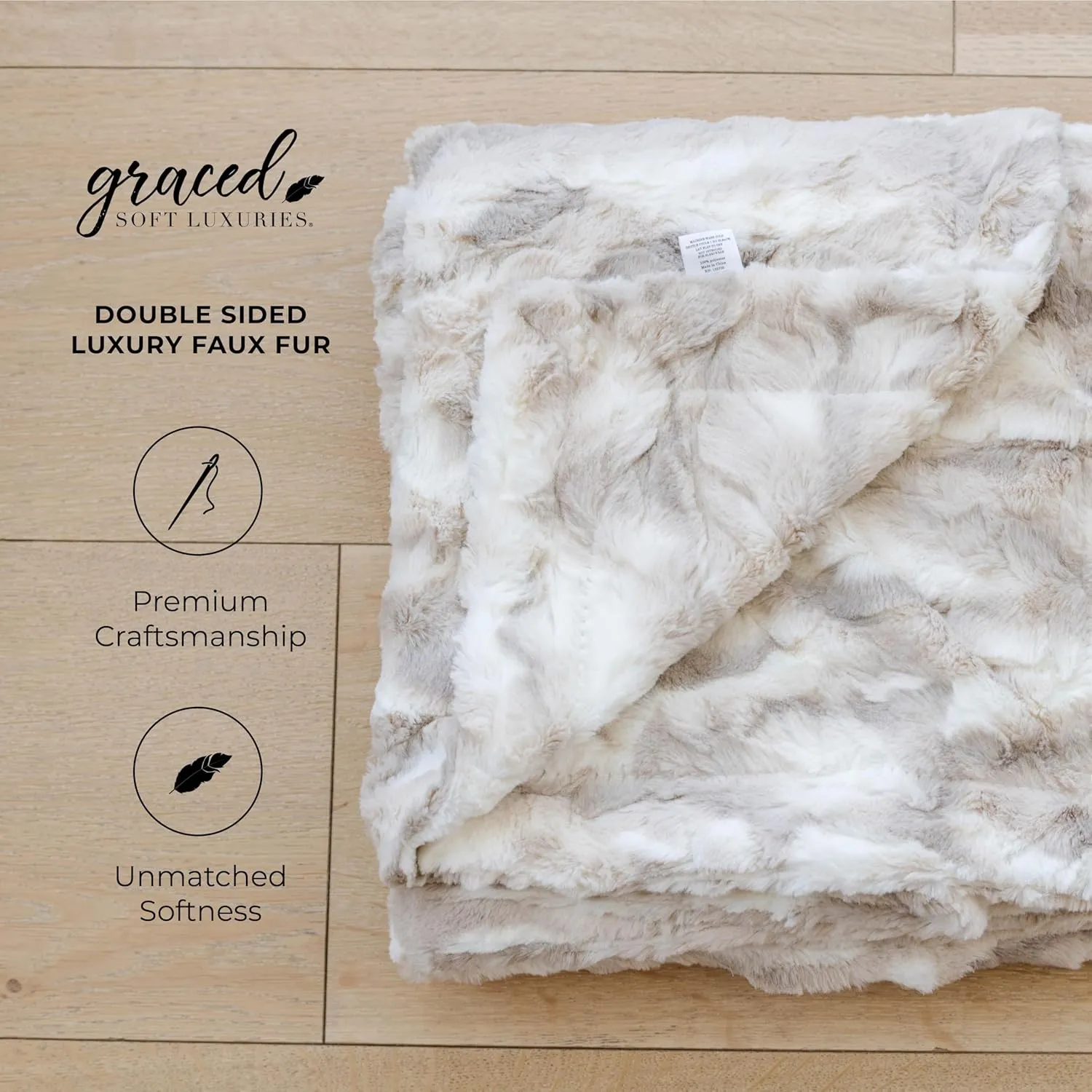 GRACED SOFT LUXURIES Oversized Throw Blanket Home Decor Warm Elegant Softest Cozy Faux Fur Decorative, Comfy, Cozy, Warm for Sofa Bed (Textured Marbled Ivory, 60" x 80")