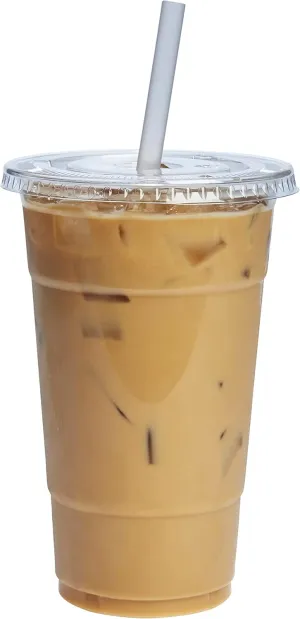 GUSTO [24 oz. - 100 Count Clear PET Cups with Lids, Disposable Coffee Cups with Flat Lids - Ideal for Cold Beverages, Smoothies, and to-Go Drinks - Formerly Comfy Package