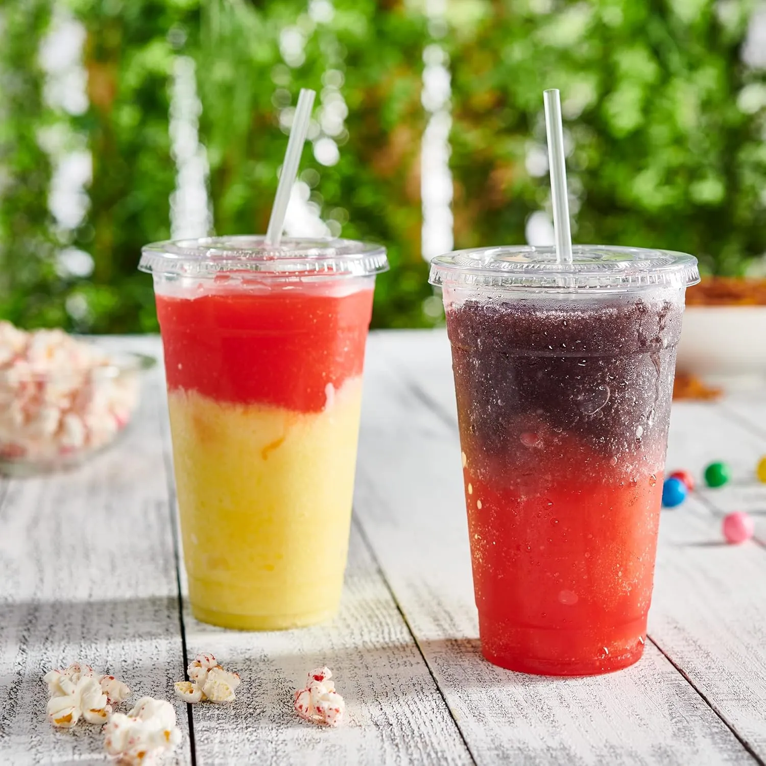 GUSTO [24 oz. - 100 Count Clear PET Cups with Lids, Disposable Coffee Cups with Flat Lids - Ideal for Cold Beverages, Smoothies, and to-Go Drinks - Formerly Comfy Package