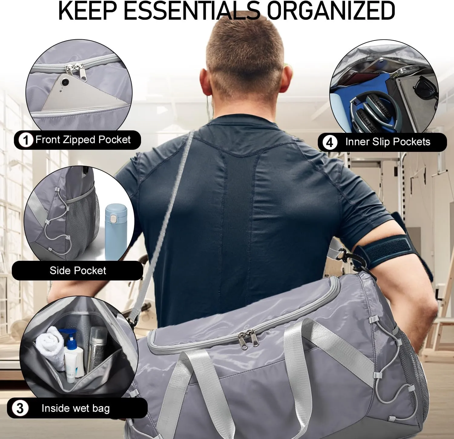 Gym Bag 36L Large Travel Duffel Bag For Men&Women Water-Resistant Sport Bags With Shoes Compartment Wet Pocket Heavy Duty Weekender Overnight Carry On Bag For Gym, Yoga, Swim, Travel