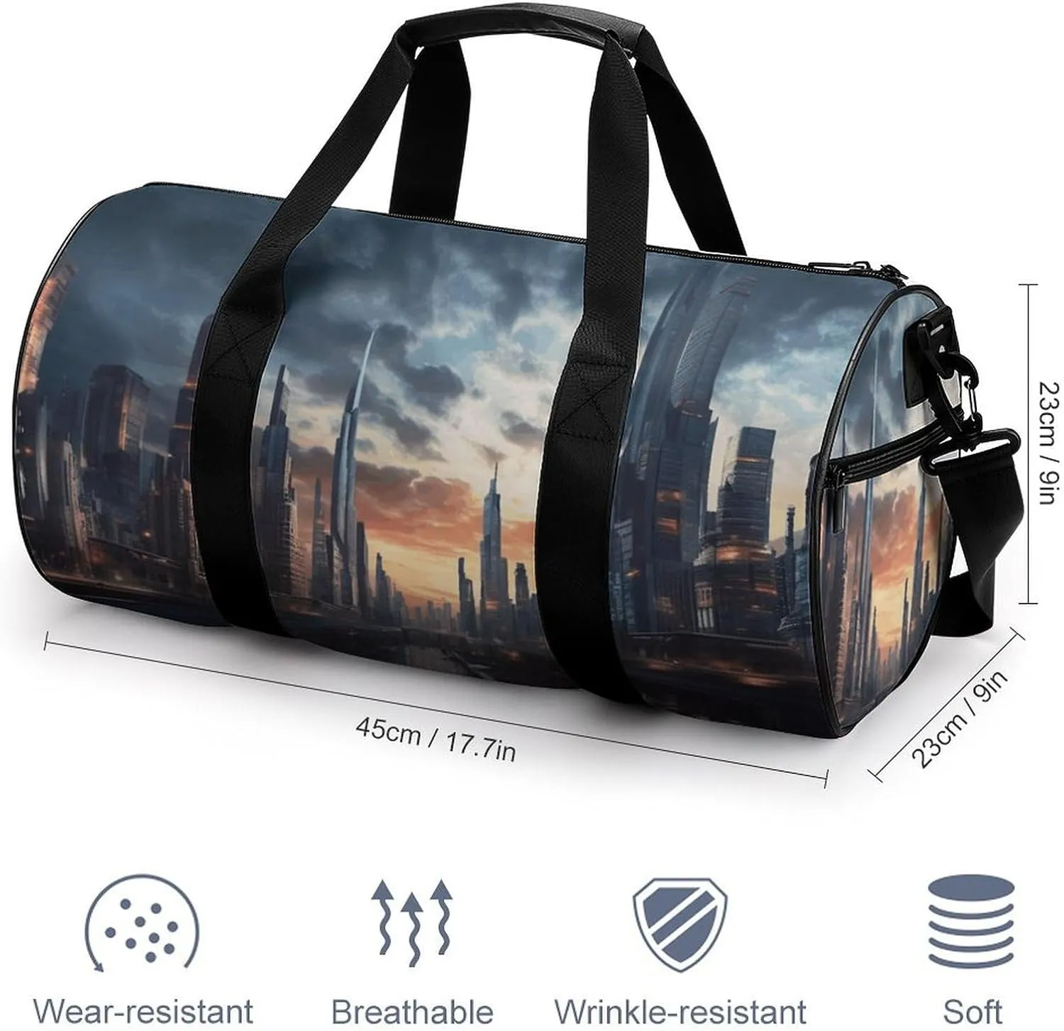 Gym Bag City Scape Duffel Bag for Men Women Overnight Bag with Shoe Compartment Workout Bags
