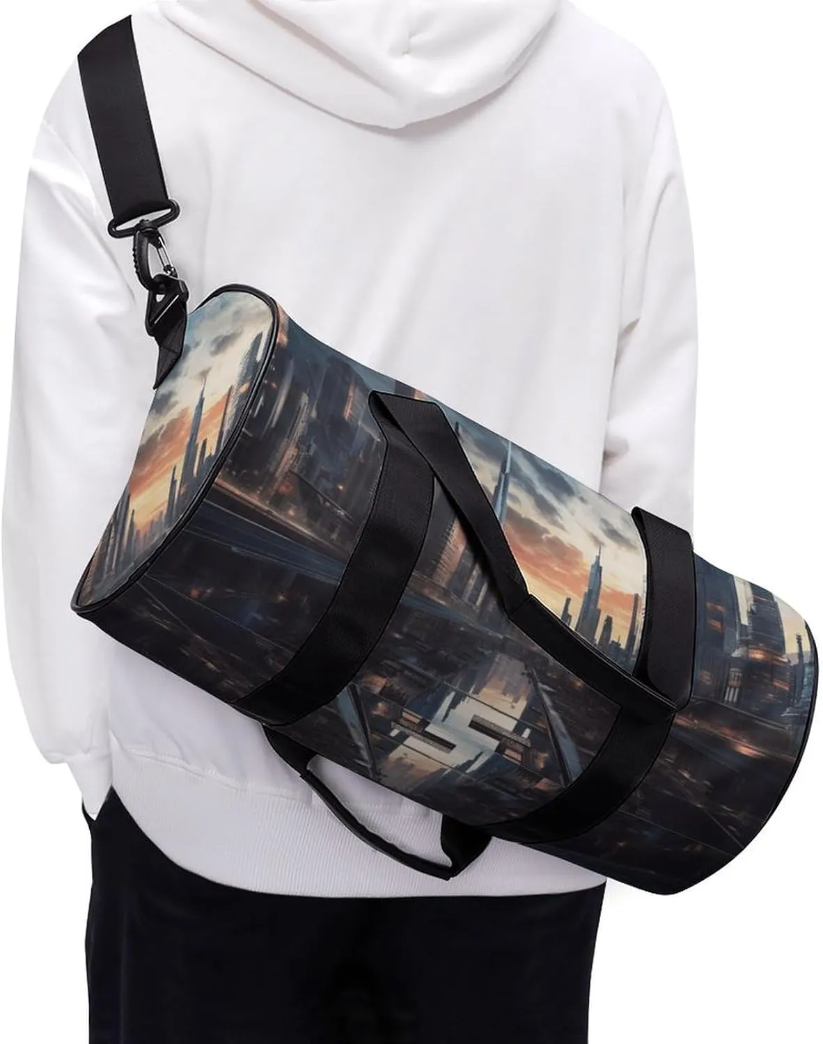 Gym Bag City Scape Duffel Bag for Men Women Overnight Bag with Shoe Compartment Workout Bags