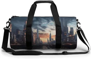 Gym Bag City Scape Duffel Bag for Men Women Overnight Bag with Shoe Compartment Workout Bags