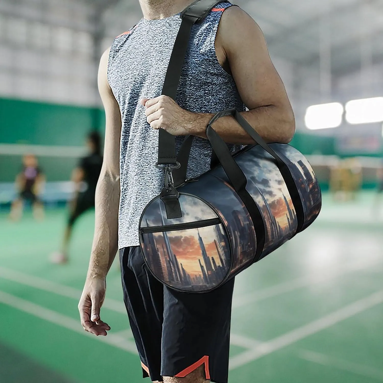 Gym Bag City Scape Duffel Bag for Men Women Overnight Bag with Shoe Compartment Workout Bags