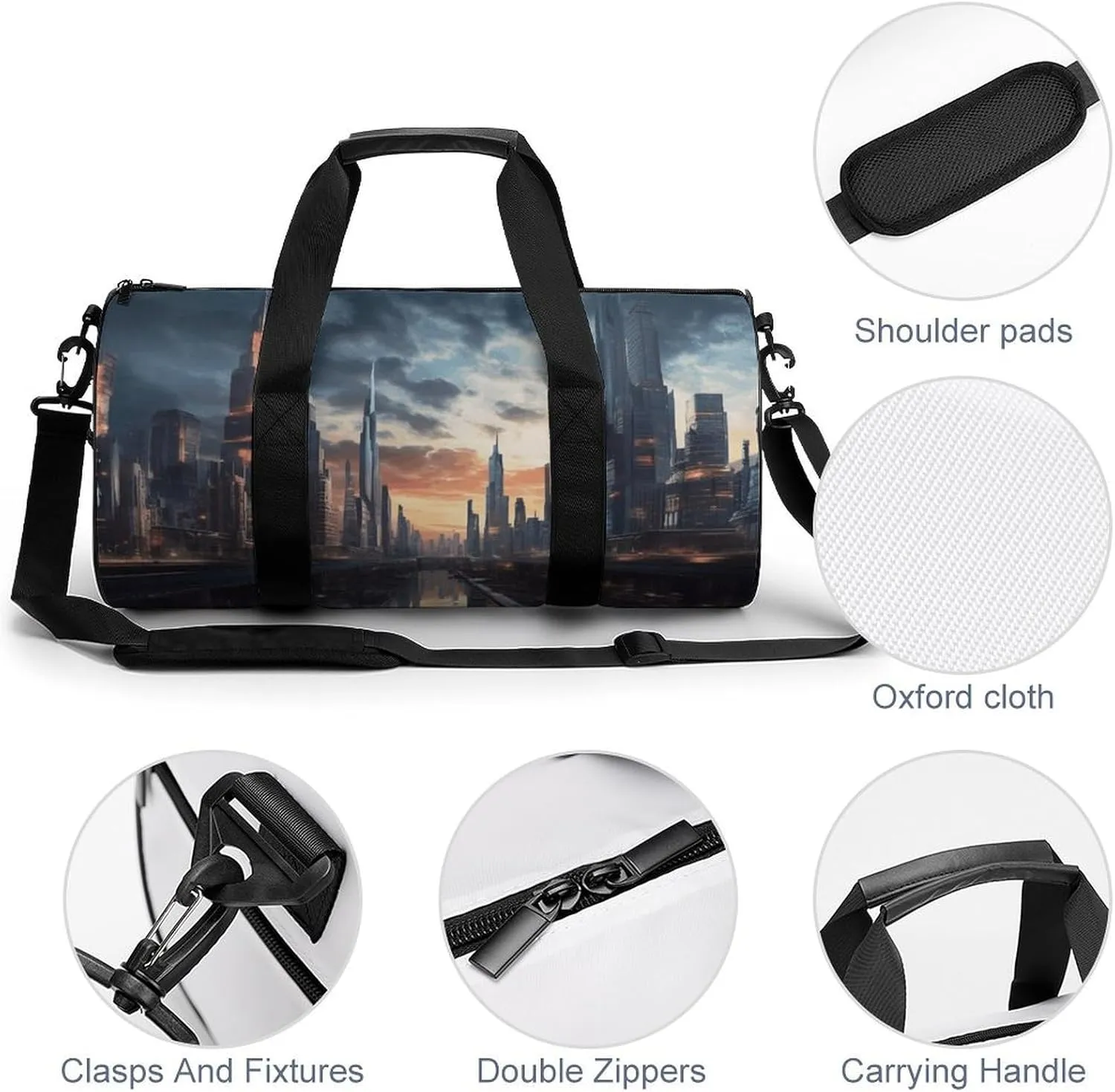 Gym Bag City Scape Duffel Bag for Men Women Overnight Bag with Shoe Compartment Workout Bags