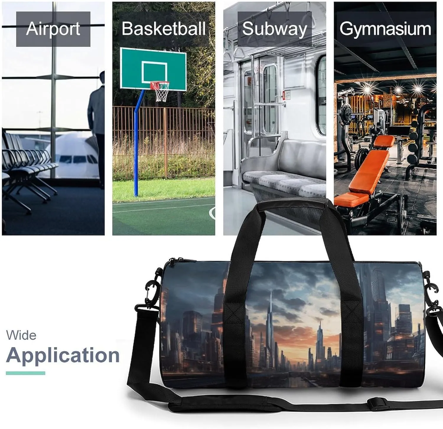 Gym Bag City Scape Duffel Bag for Men Women Overnight Bag with Shoe Compartment Workout Bags