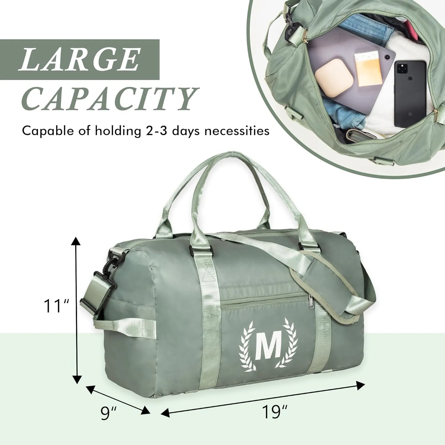Gym Bag for Women, Personalized Duffle Bag with Shoe Compartment, Sports Bag for Yoga & Dance with Wet Pocket and Mat Strap.