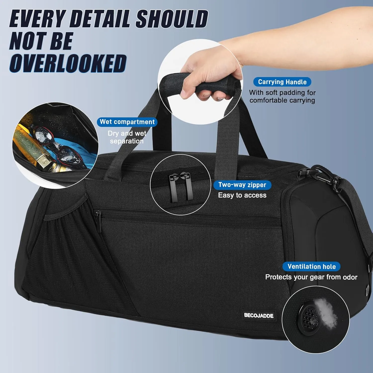 Gym Bags for Men Women 45L Large Gym Backpack Multiple Pockets Sport Duffle Bags with Shoe & Wet Compartment for Workout Travel Weekend Overnight Black