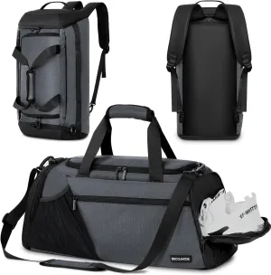Gym Bags for Men Women 45L Large Gym Backpack Multiple Pockets Sport Duffle Bags with Shoe & Wet Compartment for Workout Travel Weekend Overnight Grey