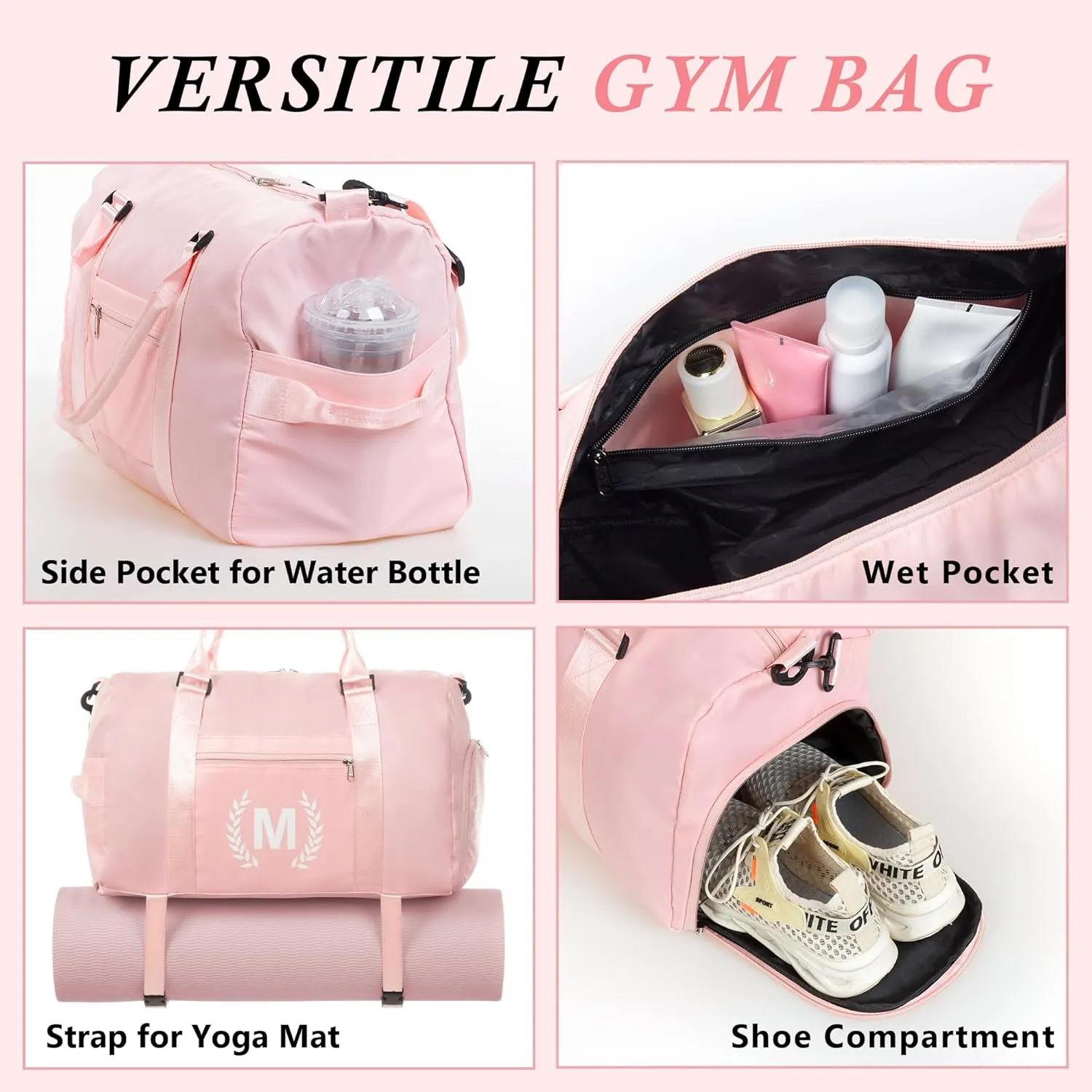 Gym Duffel Bag, Red, Personalized with Initials, Spacious with Shoe Compartment, Wet Pocket, Mat Strap, Travel-Friendly, Versatile Carry Options Materials