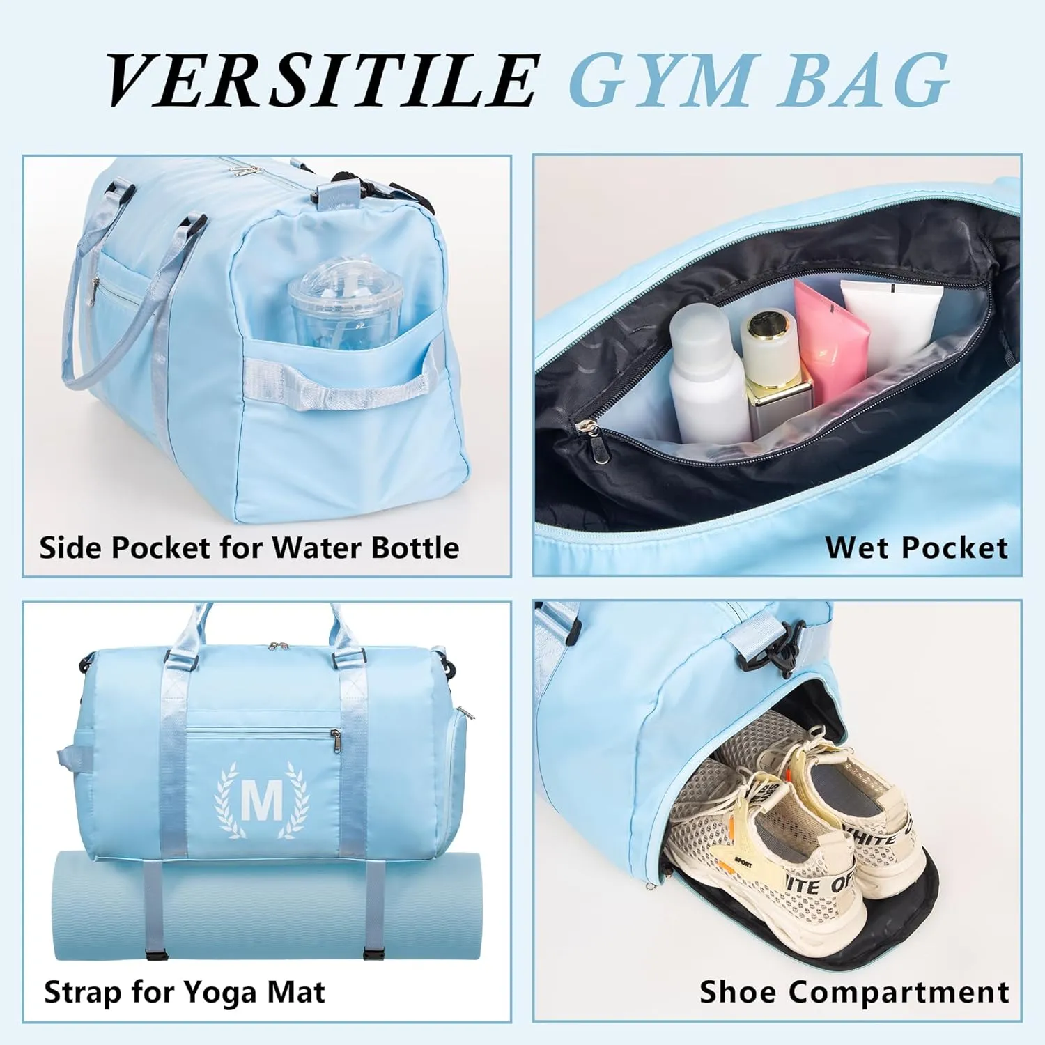 Gym Duffel Bag, Red, Personalized with Initials, Spacious with Shoe Compartment, Wet Pocket, Mat Strap, Travel-Friendly, Versatile Carry Options, Water-Resistant Polyester