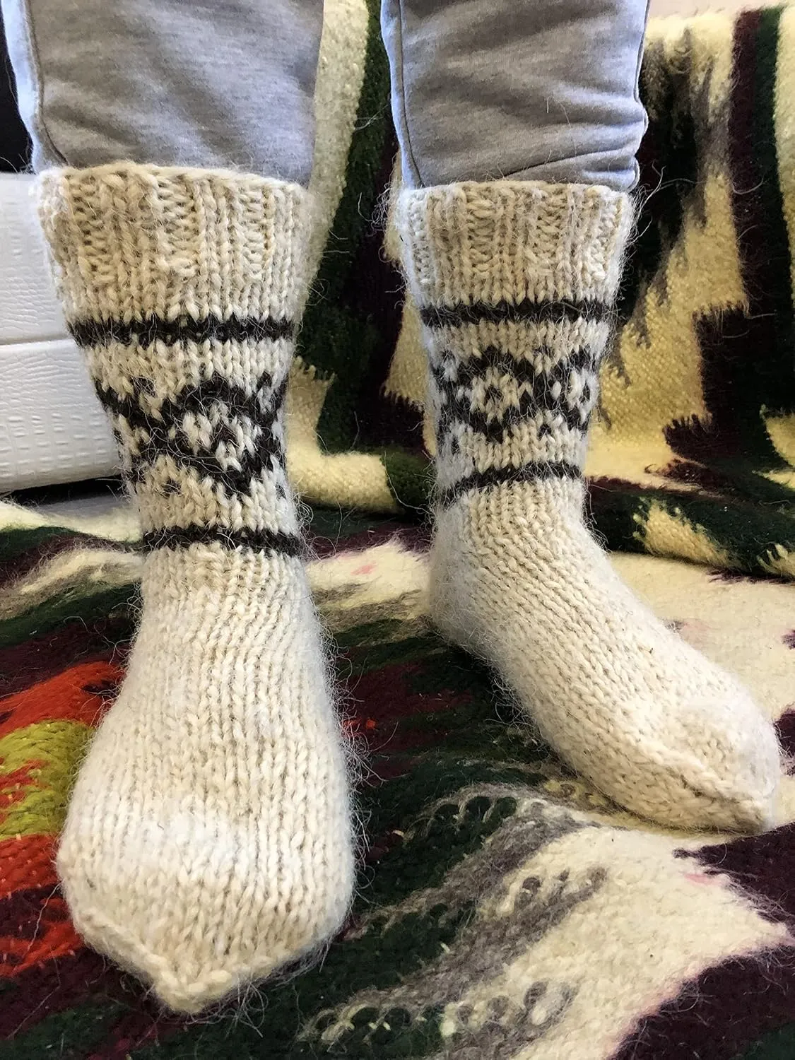 Hand Knitted Woolen Socks, Made In Ukraine Men's/Women's handmade made of natural wool, Large Sizes, Extra Thick, Bed wool socks, Winter socks, Warm socks, Cozy socks for hiking (Men's 11-11.5)