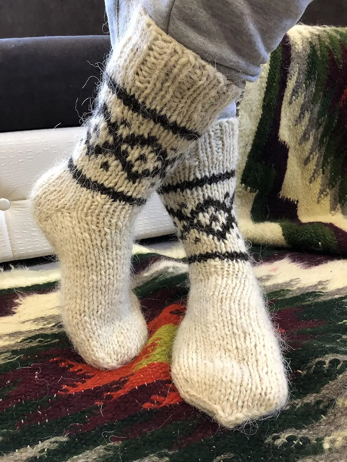Hand Knitted Woolen Socks, Made In Ukraine Men's/Women's handmade made of natural wool, Large Sizes, Extra Thick, Bed wool socks, Winter socks, Warm socks, Cozy socks for hiking (Men's 11-11.5)