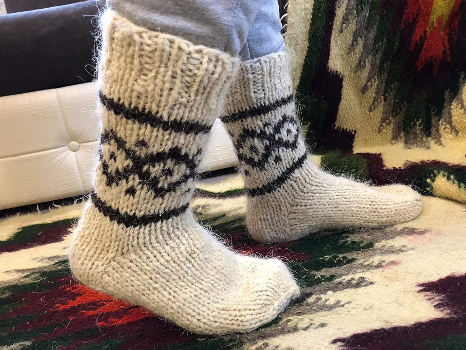 Hand Knitted Woolen Socks, Made In Ukraine Men's/Women's handmade made of natural wool, Large Sizes, Extra Thick, Bed wool socks, Winter socks, Warm socks, Cozy socks for hiking (Men's 11-11.5)