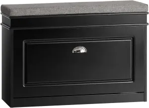 Haotian Shoe Storage Bench with Cushion, Black Narrow Shoe Rack for Entryway, Small Shoe Cabinet with 2 Tiers Flip-Drawer, Closet Hallway Mudroom FSR82-L-SCH