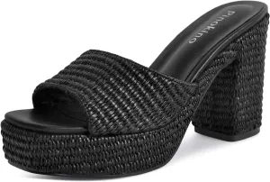 Heeled Platform Sandals for Women 2025 Chunky Espadrille Wedge Summer Beach Sandals Straw Slip On Shoes