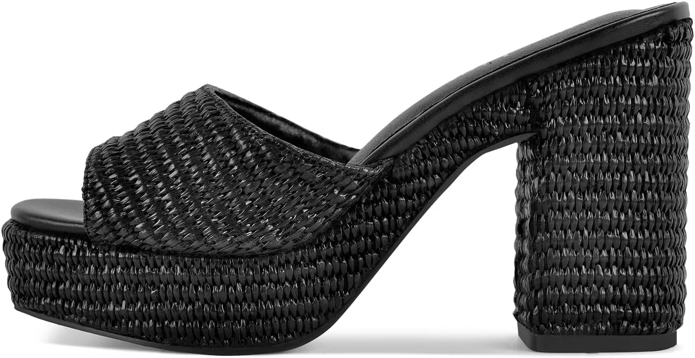 Heeled Platform Sandals for Women 2025 Chunky Espadrille Wedge Summer Beach Sandals Straw Slip On Shoes