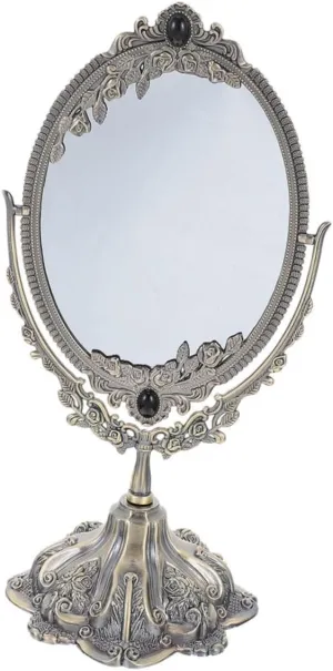 Hemoton Gold Retro Makeup Mirror Double-Sided Tabletop Mirror Lights Perfect for Bedroom Dressing Table