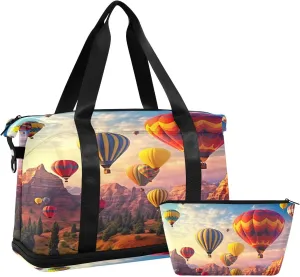 Hot Air Balloons Duffel Bag Lightweight Carry On Gym Bags for Travel and Weekends, Versatile Overnight Bag with Shoe Compartment
