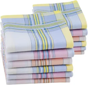 HOULIFE Women Combed Cotton Striped Checkered Handkerchiefs with Assorted Color Elegant Hankies for Women Female Ladies