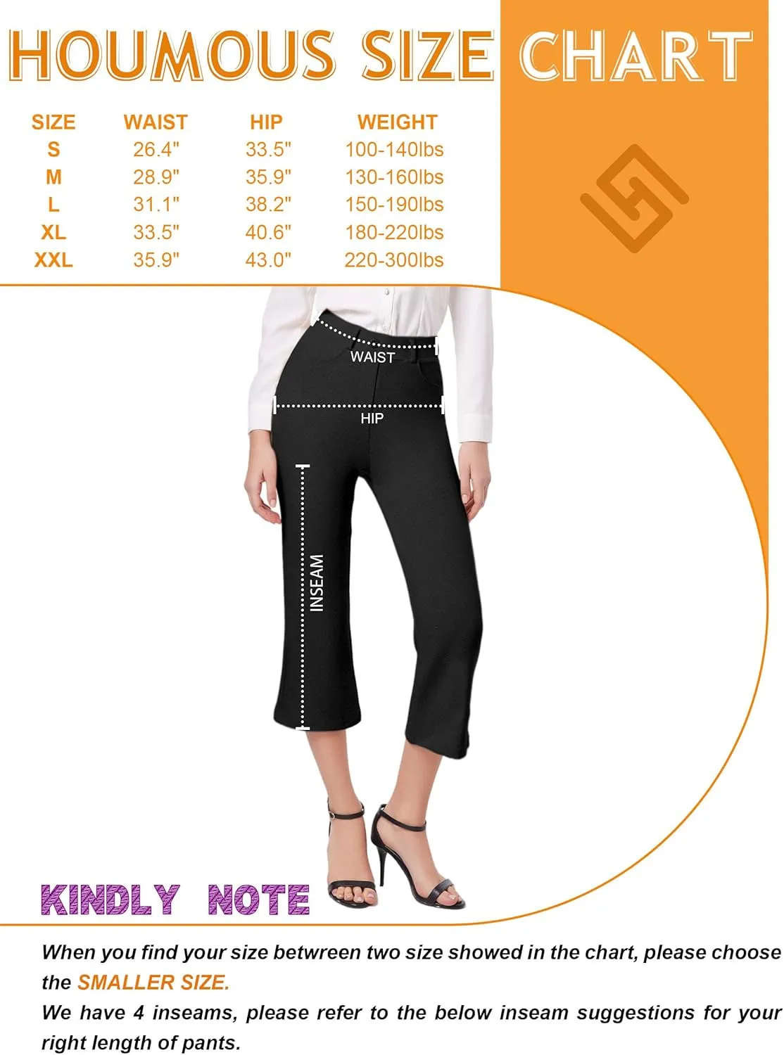 Houmous S-XXL 29''31''33''35'' Inseam Women's Bootcut Dress Pants with Pocket Stretch Work Lounge Pant Office Casual Pants