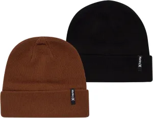 Hurley Men's Brigade Beanie Set - 2 Pack Double Layered Flat Knit Beanies for Men - Men's Soft Cuffed Winter Beanie Hats