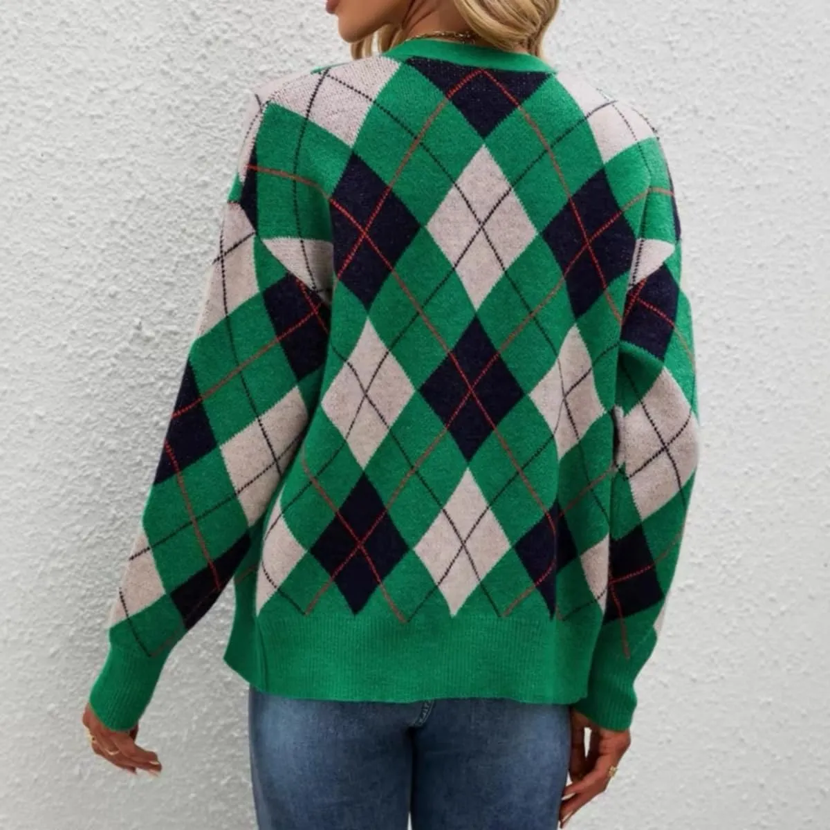Hyipels Women's Long Sleeve Cardigan Sweater,Cute Y2K Top Knit Colorful Patterned V Neck Button Outwear S~XL