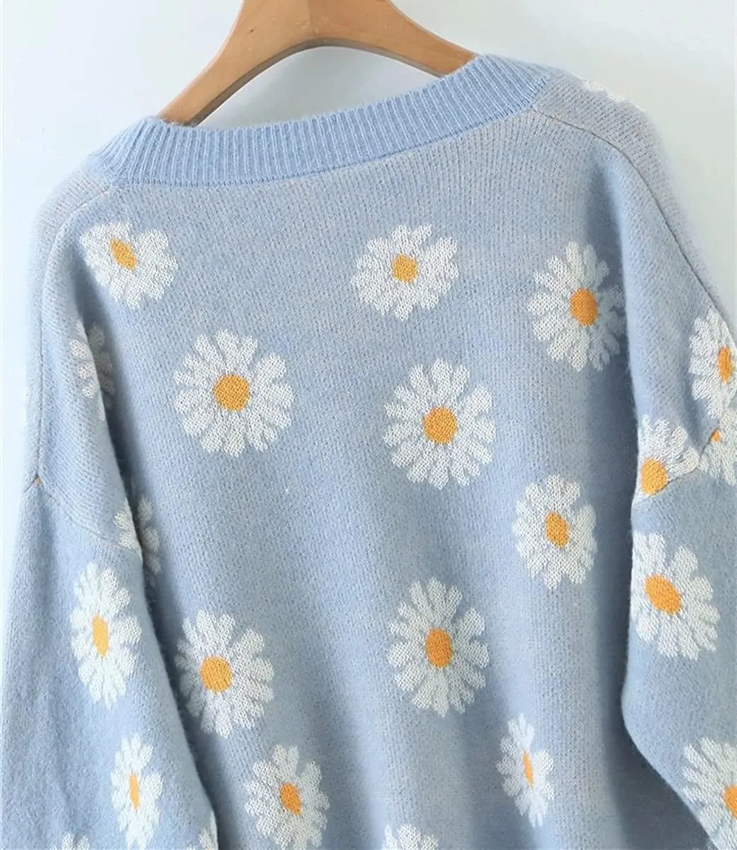 Hyipels Women's Long Sleeve Cardigan Sweater,Cute Y2K Top Knit Colorful Patterned V Neck Button Outwear S~XL