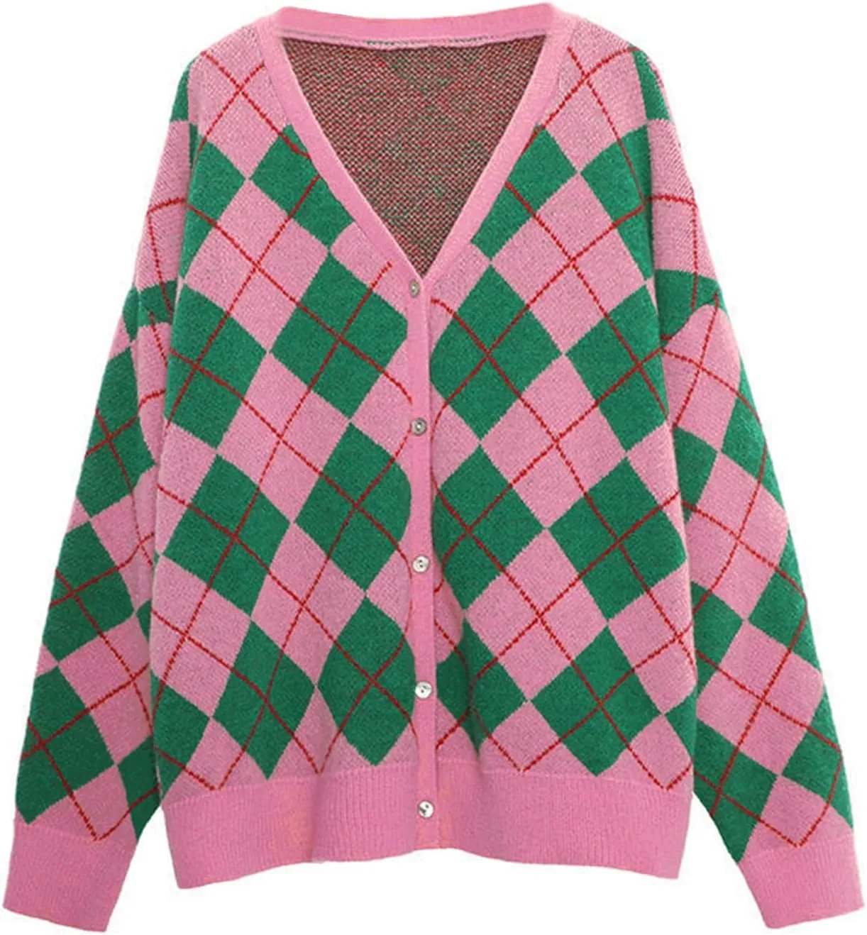 Hyipels Women's Long Sleeve Cardigan Sweater,Cute Y2K Top Knit Colorful Patterned V Neck Button Outwear S~XL