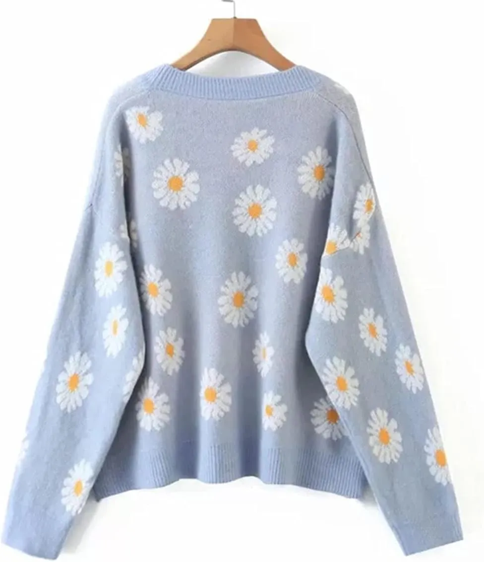Hyipels Women's Long Sleeve Cardigan Sweater,Cute Y2K Top Knit Colorful Patterned V Neck Button Outwear S~XL