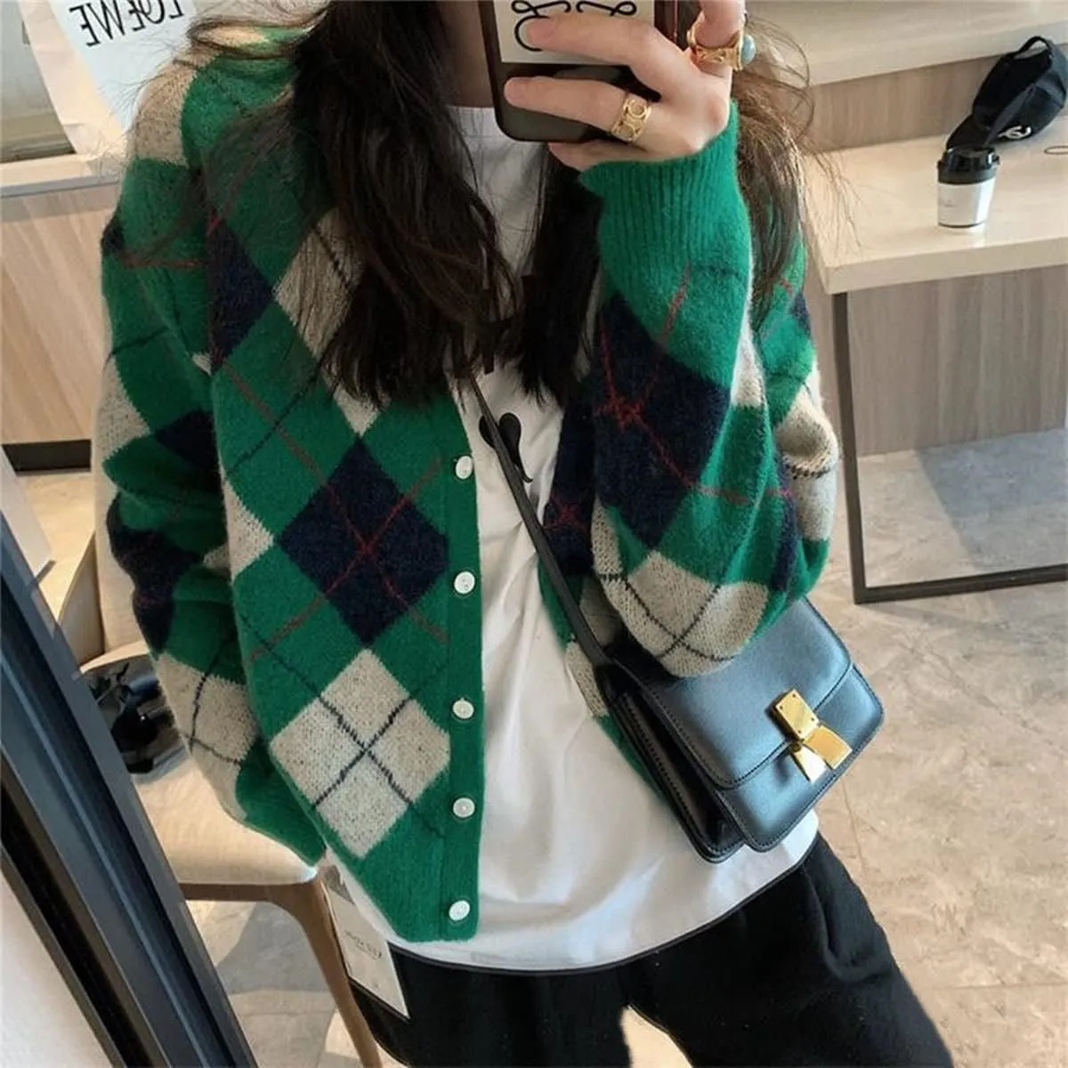 Hyipels Women's Long Sleeve Cardigan Sweater,Cute Y2K Top Knit Colorful Patterned V Neck Button Outwear S~XL
