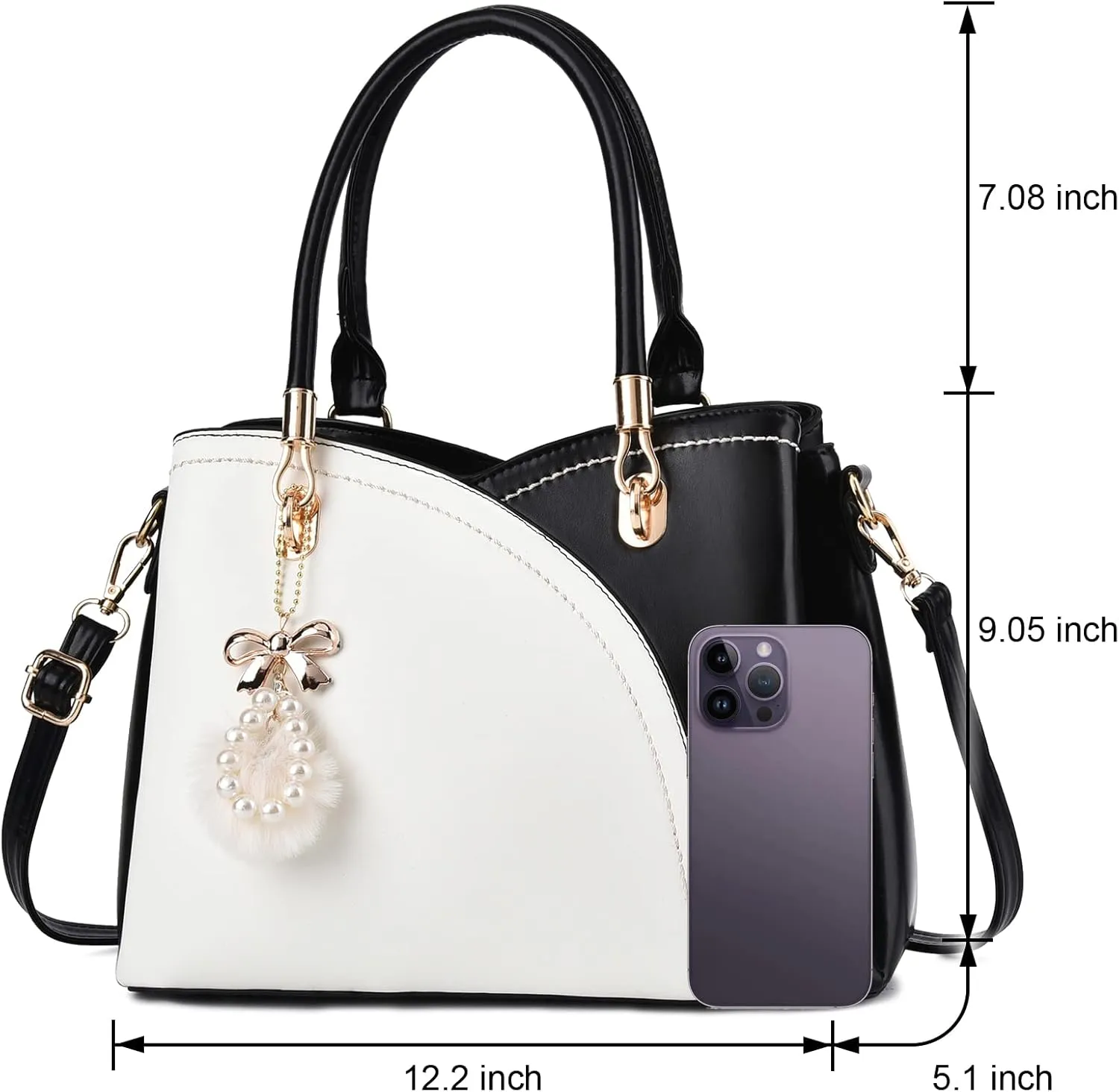 I IHAYNER Womens Leather Handbags Purses for Girls Top-handle Large Totes Satchel Shoulder Bag for Ladies with Pompom