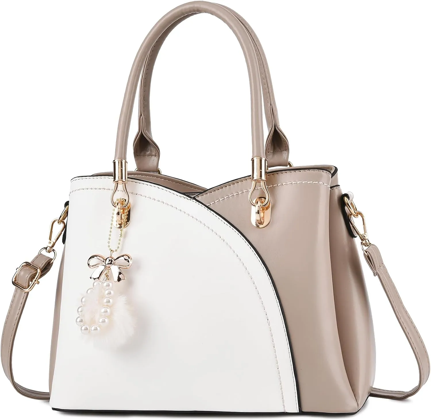 I IHAYNER Womens Leather Handbags Purses for Girls Top-handle Large Totes Satchel Shoulder Bag for Ladies with Pompom